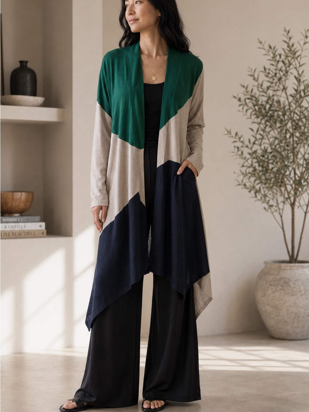 Crea Concept Wool Blend Colorblock Longline Cardigan EU 42 Large